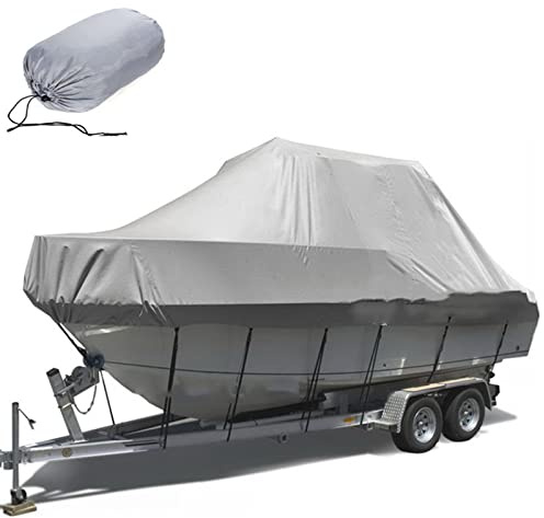 ELVONS 210d Telo Copri Barca A Motore, Resistenza alla Polvere E allo Strappo Copertura del Telone della Barca Protezione All'Aperto/11-27 Piedi: 450cm*215cm,Grigio