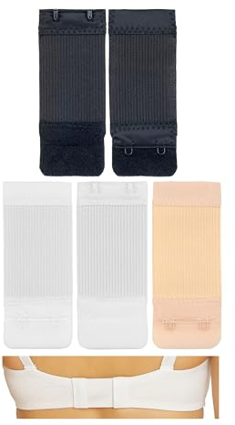 Bequeme BH Erweiterung, 5 Stück, Set in Größe L mit Farbe Schwarz, Weiss und Beige, 3er Haken Reihe, BH Verlängerer, Büsten Verschluss Verlängerung, Bra Extender, Hakenverlängerer Schwangerschaft