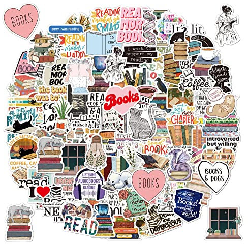 100 Stück Buch Lesen Vintage Aufkleber, ästhetische Aufkleber für Wasserflasche, Laptop, Scrapbook, Tagebuch, wasserdichte Vinyl Aufkleber für Erwachsene und Jugendliche