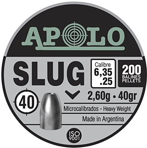 Apolo Slug Airgun Pellets, 6.35mm, 25 Caliber, 40 Grains, E19304,Silver
