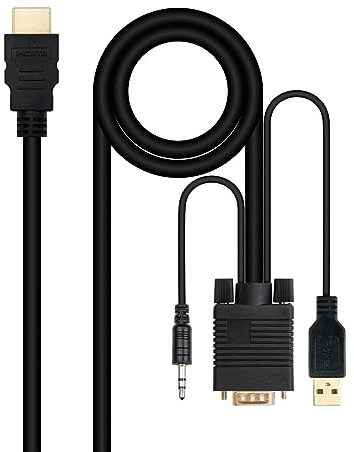 Nanocable 10.15.4350 - Cable Conversor HDMI a VGA + JACK 3.5 + USB A, HDMI Macho a VGA + JACK 3.5 + USB A Macho, Color Negro, 1.8 m