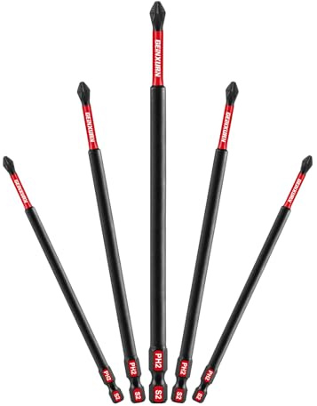 Geinxurn Impact Tough #2 Phillips 6 in. Anti-slip Head Insert Driver Bits,5Pack 1/4 Inch Hex Shank Long Cross Magnetic PH2 Screwdriver Bits Set