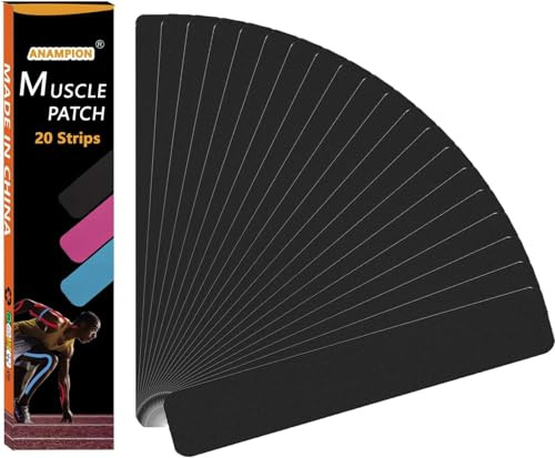 ANAMPION Kinesiotapes Vorgeschnitten 20 Streifen 5cm*25cm, Wasserfestes elastische Muskeln zum Trainieren Tape für den Sport, Knie, Schulter und Ellenbogen(Schwarz)