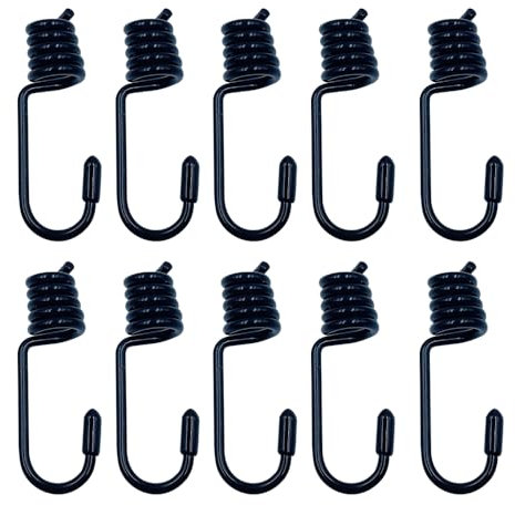 ONEBO 10 Piezas Acero al Carbono Ganchos en Espiral,Ganchos Cuerdas Elásticas,Gancho Fijaciones,para Cuerdas EláSticas Cuerda De Choque(8mm,Negro)
