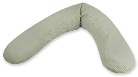 Theraline Ersatzbezug für Das Original Schwangerschaftskissen & Stillkissen, Stillkissen Bezug 190 cm, Musselin aus 100% Baumwolle, Farbe: Salbei