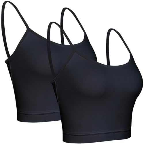 BQTQ 2 Pezzi Top Donna Canotta Canottiera Crop Top Corto Canotta Senza Maniche Tank Top Canotta con Spalline per Donna (Nero, L)