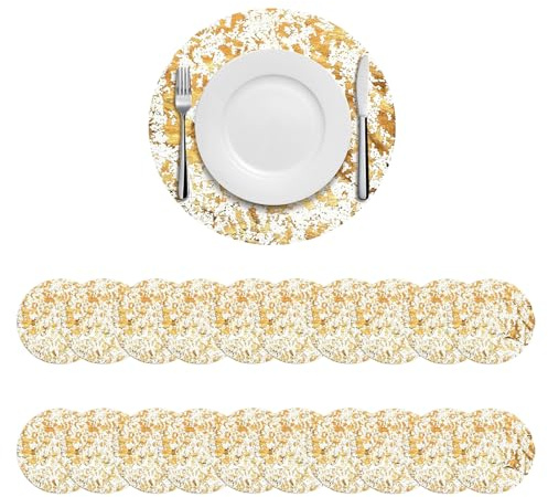 Baoswi 20 Stück Einweg-Tischsets, rund, 33 cm Durchmesser, Goldfolie, Netz, gepresst, für Esstisch, Hochzeit, Geburtstag, Party, Urlaub, Heimdekoration
