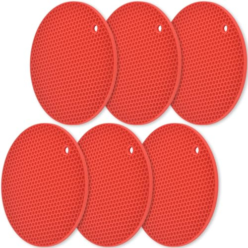 homEdge Silikon-Untersetzer, 6 Packungen, Mehrzweck-Topfhalter, rutschfest, hitzebeständig, Rot