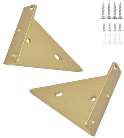 KGUDYS Schwebende Regalhalterungen,Schwerlast Dreieck Regalwinkel,Versteckte & Dekorative Regalhalterungen, Wandmontage,Rechtwinklige Regalträger,Einfach Zu Befestigen,2 Stück,Gold-14cm/5.5in