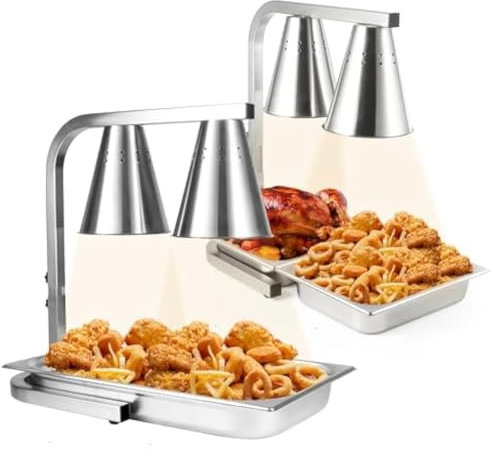 Scaldavivande professionale a doppia testa, professionale, 500 W, in acciaio inox, regolabile in altezza, per hotel, cucina, caffetteria, 2 pezzi