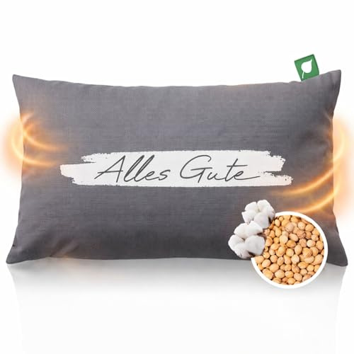 Herbalind Kirschkernkissen Alles Gute – als Kühlpack oder Wärmekissen, Nachhaltiges Geschenk Idee für Neuanfänge, Genesung & Erfolg - Ideal für Abscheid Umzug & Glückwünsche - Grau 30x20 cm