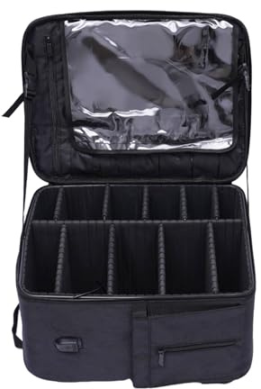 Bolsa de cosméticos profesional portátil para maquillaje, maletín de maquillaje, bolsa de maquillaje, organizador de maquillaje de viaje, bolsa de maquillaje portátil, Negro , 21 * 34 * 41 cm, Estilo