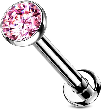 Stachelkleid Labret Piercing Titan Zirkonia Silber Push-In Ohne Gewinde Knorpel Helix Tragus Ohrstecker Tragus Lippe Universalpiercing Kugel Flach