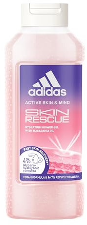 Adidas Active Skin & Mind Skin Rescue Duschgel für Damen, dermatologisch getestet, Glycerin und Hyaluronsäure Komplex mit tiefer Feuchtigkeit, vegan, hautverträglich, 400 ml