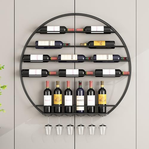 Portabottiglie da Parete Moderno Tondo, Porta Vino A 4 Livelli, Supporto per Bottiglie di Vino (Black)