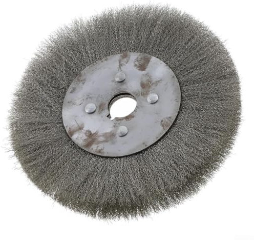 Spazzola a disco in filo di acciaio inossidabile per smerigliatrice da banco crimpata, durezza moderata, alta efficienza (20,3 cm)