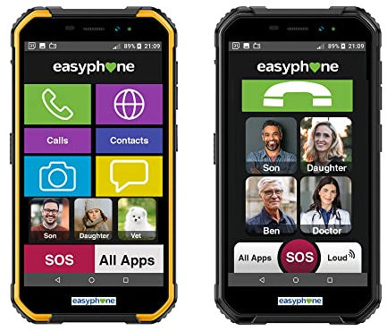 Easyphone Tough Rugged Easy Smartphone - Any SIM - Great for Home Outdoors and Elderly - Rubber Protection Drop-Proof & Underwater Camera - Long-Lasting Battery - UK Seller 12 Month Cover - NC