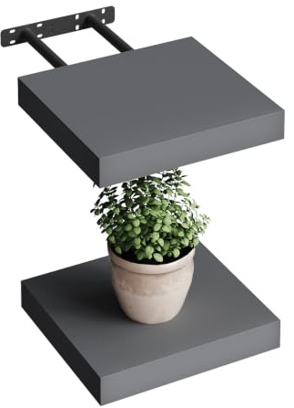 WOLTU 2 Pcs Floating Shelves, 25cm Dark Grey Wall Shelf, Display Shelf | MDF Wooden Shelving Boards, Hanging Space Saving Photos & Organiser for Bedroom, Living Room, Kitchen, Bathroom