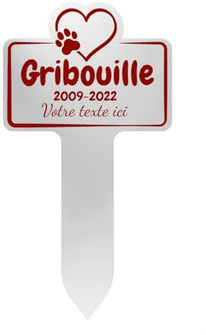 GRAVURE CONCEPT Plaque Funéraire pour Animaux - Stèle Commémorative Personnalisable PVC (Chien/Chat etc) - (Modèle 1 / Blanc Texte Rouge)