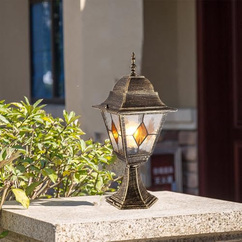 Mengjay Wegeleuchte Sockelleuchte Vintage,IP44 Wasserdicht Gartenlampe Außenleuchte aus Aluguss und Glas,E27 Aussen Pollerleuchte Standleuchte für Garten Terrasse (klein)