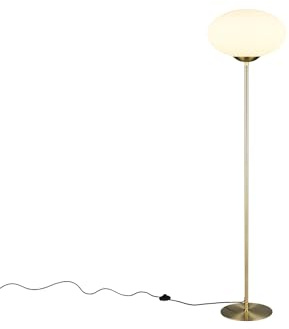 Retro Stehlampe Messing mit Glaskugel Lampenschirm Weiß, Höhe 150cm