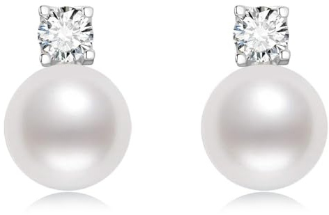 Pendientes de Perlas Plateadas, Pendientes Perlas Blancas para Mujer, Pendientes Plata Mujer, Pendientes Hipoalergénicos para Niñas, Regalos de Boda