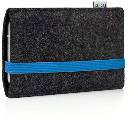 stilbag maßgeschneiderte Handyhülle Leon | Farbe: anthrazit/blau | Smartphone-Tasche aus Filz | Handy Schutzhülle | Handytasche Made in Germany