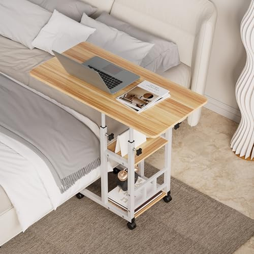 Tavolino mobile per letto a 3 strati, regolabile in altezza, con ruote, stabile, per letto, divano, scrivania, per casa, ufficio, camera da letto, soggiorno