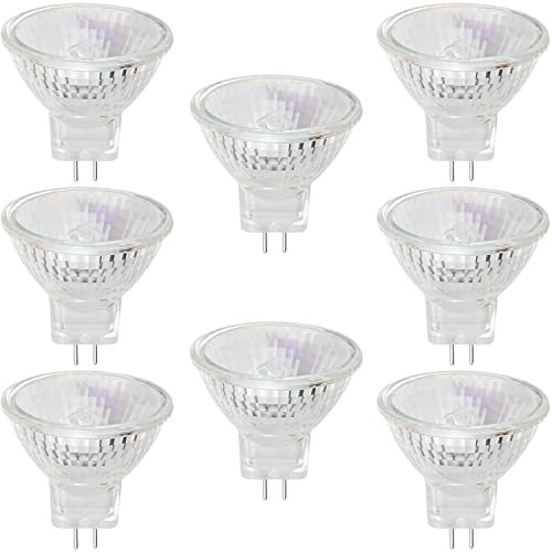 Lot de 8 ampoules halogènes MR11-12 V - 10 W - Culot GU4 - Bi-Pin - Intensité variable - Couvercle en verre - Diamètre : 35 mm - Blanc chaud - 2700 K