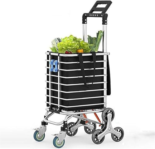 RCJCQSR Carrello della spesa con ruote, carrello della spesa su ruote, carrello della spesa per generi alimentari, può salire le scale, impermeabile, durevole (colore: nero)