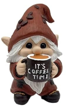 Small Garden Ornaments Coffee Gnomes Coffee Bar Accessories Spring Summer Swedish Tomte Dwarf Figurines Gold Mark Gnome Handmade Gnome Statue Themed Decoration Garden (Brown, 10cm)