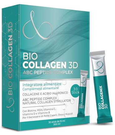 Collagene da Bere - Collagene e Acido Ialuronico, Biotina, Msm & Vitamina C. Collagen Idrolizzato, in Sinergia con ABC collagen stimulator Peptide, Collagen per ossa e articolazioni. Colageno Donna