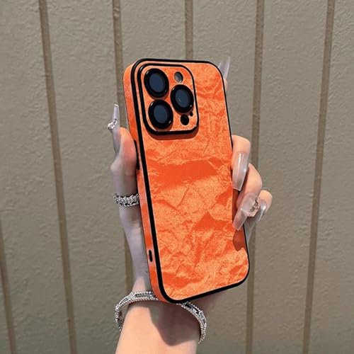 JIASHM Per iPhone 13 Custodia per telefono con motivo in pelle in silicone morbido, antiurto, copriobiettivo della fotocamera (per iPhone 13/arancione)