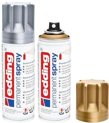 edding 5200 Permanent Spray - 200 ml - Acryllack zum Lackieren und Dekorieren von Glas, Metall, Holz, Keramik, Kunststoff, Leinwand - Lackspray, Acrylspray, Farbspray (Metallic Set 2er Pack)