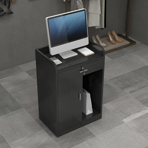 Bureau de réception verrouillable avec armoire de rangement, table de caisse d'angle pour bureau et vente au détail, 61 x 40,6 x 91,4 cm, bureau d'ordinateur en noyer noir