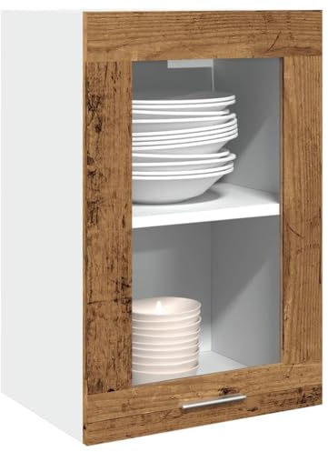 Homvdxl Wandmontierter Küchenschrank, Einzelglastür-Hängeschrank mit 2 Regalen, moderner Medizinschrank für Badezimmer, Wohnzimmer, Flur, 40 x 31 x 60 cm, alter Stil