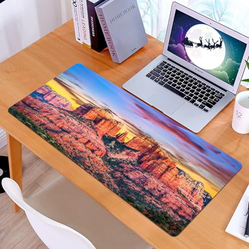 KDWJS Gaming Mauspad XXL 90x40cm Mousepad Groß Vernähte Kanten Anti-Rutsch für PC,Wüstenlandschaft, rotes Felsmonument unter freiem Himmel, beleuchtet,Laptop Verbessert Präzision und Geschwindigkeit