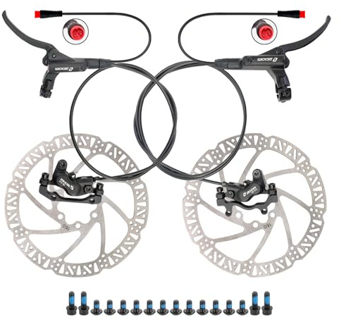 ZOOM HB876E Hydraulic E-Bike Brake Kit – 4-Piston Calipers with 2/3-Pin Power Cut-Off Sensor, Pre-Bled with Mineral Oil, Includes 160mm Rotors