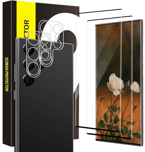Carantee Schutzfolie für Panzerglas für Samsung Galaxy S24 Ultra 5G, 2+2 Stück Schutzglas+Kameraschutz, Keine Blasen, 9H Härte Ultrabeständig, 3D Kante, HD Samsung S24 Ultra Displayschutzfolie