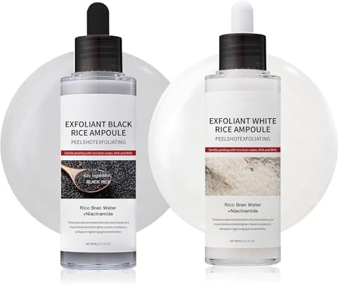 Peel Shot Glow Rice Ampoule Duo, arroz blanco y negro como exfoliante, solución exfoliante para piel radiante y poros lisos, eliminador de puntos negros, limpieza profunda
