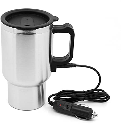 Bollitore elettrico per auto, in acciaio inox, con indicatore, tazza riscaldata da viaggio, alimentata dalla base di ricarica per tè, caffè, latte