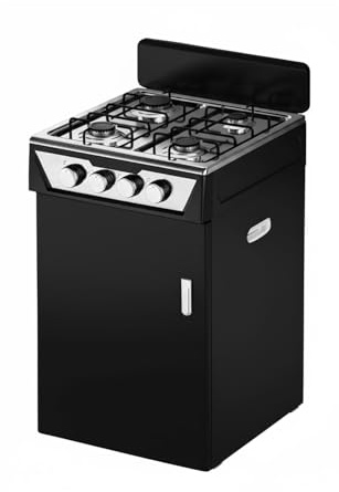Wintem – Cucina a Gas 4 Fuochi con Vano Portabombola Integrato, Cucina a Libera Installazione per Interni ed Esterni, Struttura Robusta Compatta e Facile da Usare, Nera