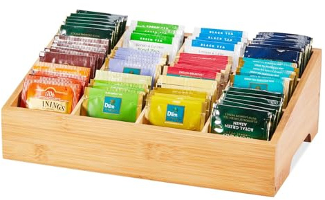 KAMJUNTAR Tebox Bambus med 12 fack Te-kista för tepåsar Förvaring av tepåsar Tebox för tepåsar Tedosor för tepåsar, te, kaffe, H x B x D: ca. 30,7 x 18,8 x 5,8 cm