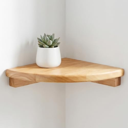 TayBong Corner Shelf Wall Mounted, Solid Wood Floating Corner Shelf, Small Rubber Wooden Shelves, Rustic Wall Shelves for Bedroom Kitchen Bathroom Living Room, Rounded Edge Corner Decor (18cm/7In)