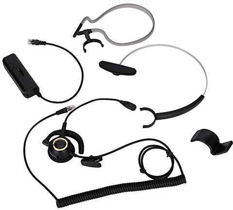 H1000 - RJ9 Auricolare Call Center con Cancellazione del Rumore, Auricolare Telefonico Senza Fili con Fascia Regolabile, Cuscinetti Extra Morbidi per Comfort 7x24 Ore, Compatibil (Con adattatore)