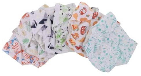 FUNNETOYU Pañales de Tela Lavables para Recién Nacido 6 Unidades con Estampados Infantiles Variados, Pantalones Absorbentes y Reutilizables para Bebés con Cierre a Presión, Ropa
