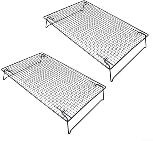 Rejilla de refrigeración con base plegable y rejilla transversal para asar, hornear enfriar, secar, asar y gestionar el flujo de aire de alimentos (2 piezas)