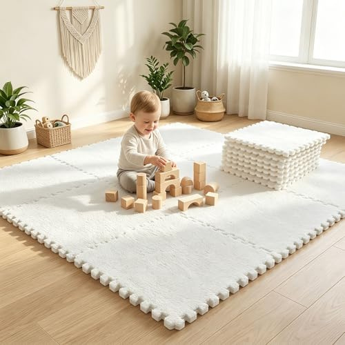 12 stycken sammankopplade plyschpusselmattor, 30 x 30 cm skum pusselmattor golv, pusselmatta baby, matta kakel skum golvmatta, vardagsrum sovrum matta kakel, vit