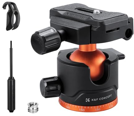 K&F CONCEPT 36mm Stativkopf Kugelgriffkopf mit Arca Schnellwechselplatte | Panoramakamerakopf für Stativ, kompatibel mit Spiegelreflexkameras, Videokameras und Projektoren, maximale Traglast 8kg, BH36