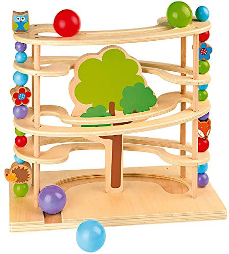 solini Kugelbahn Waldtiere aus Holz - Spielzeug/Murmelbahn - für Kleinkinder ab 18 Monate - farbenfrohes und kindgerechtes Design - Zum Training der motorischen Fähigkeiten